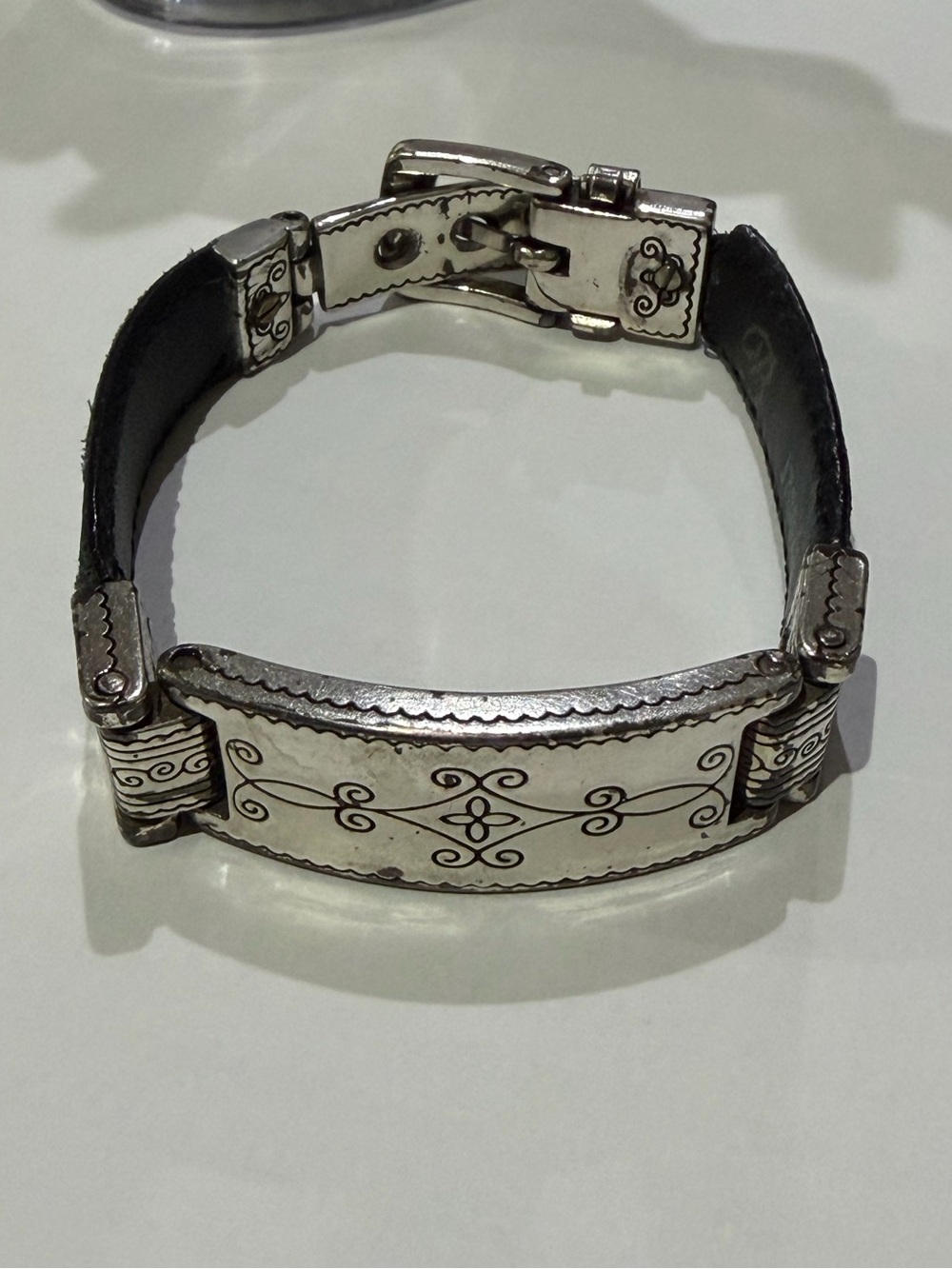 Brighton Black Leather Bracelet with Silver-Tone Engraved Accents